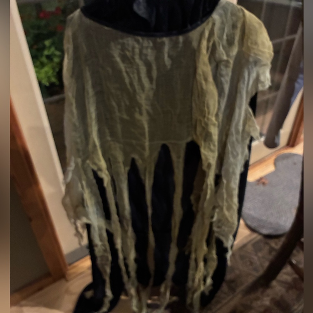 Black Hooded Cloak Tattered Gauze Gothic Halloween Costume Velvet Cape 54in